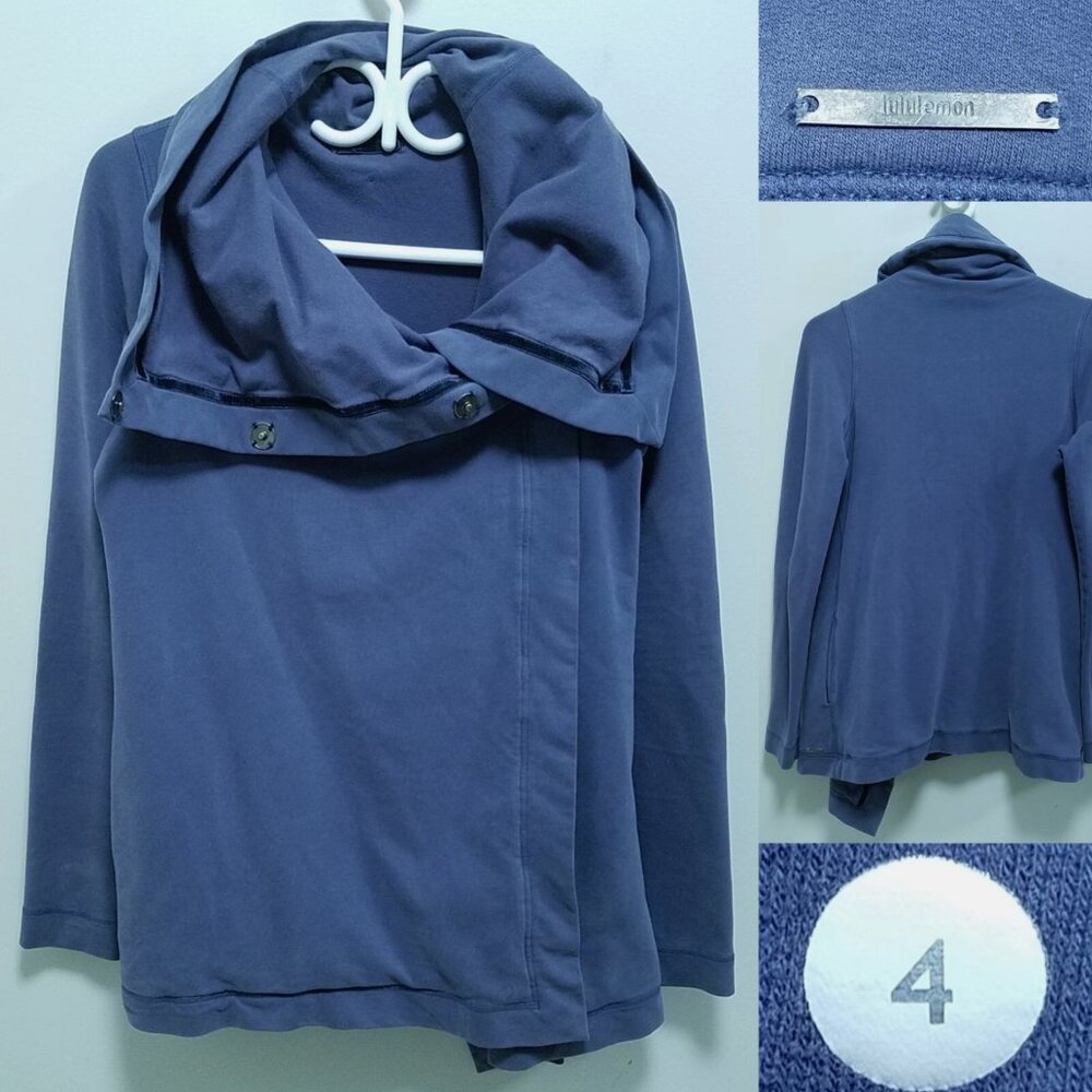 Lululemon Awareness Wrap Blue Snap Button Neck Sweater Jacket Size 4 XS